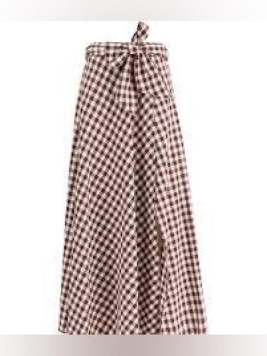 Forte Forte Dresses & Skirts - Forte_Forte Cotton Gingham Checked Tie-Waist Maxi Skirt in Maroon and Cream Sz-M